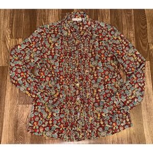 PRESWICK & MOORE Petite Floral Print Button Front Pleated Blouse Top‎ 10P